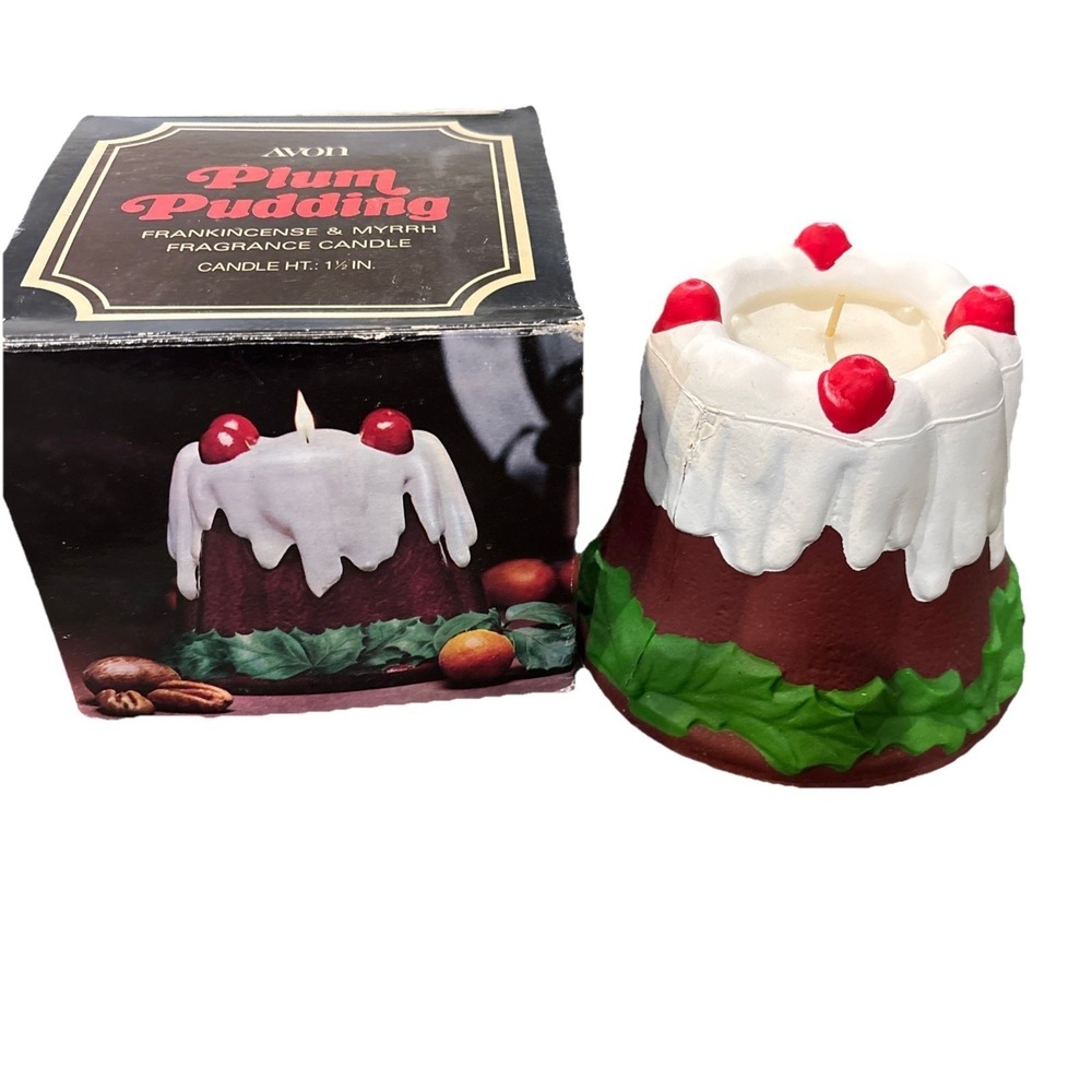 Christmas Vintage Plum Pudding Frankincense & Myrrh Fragrance Candle Avon 1980's